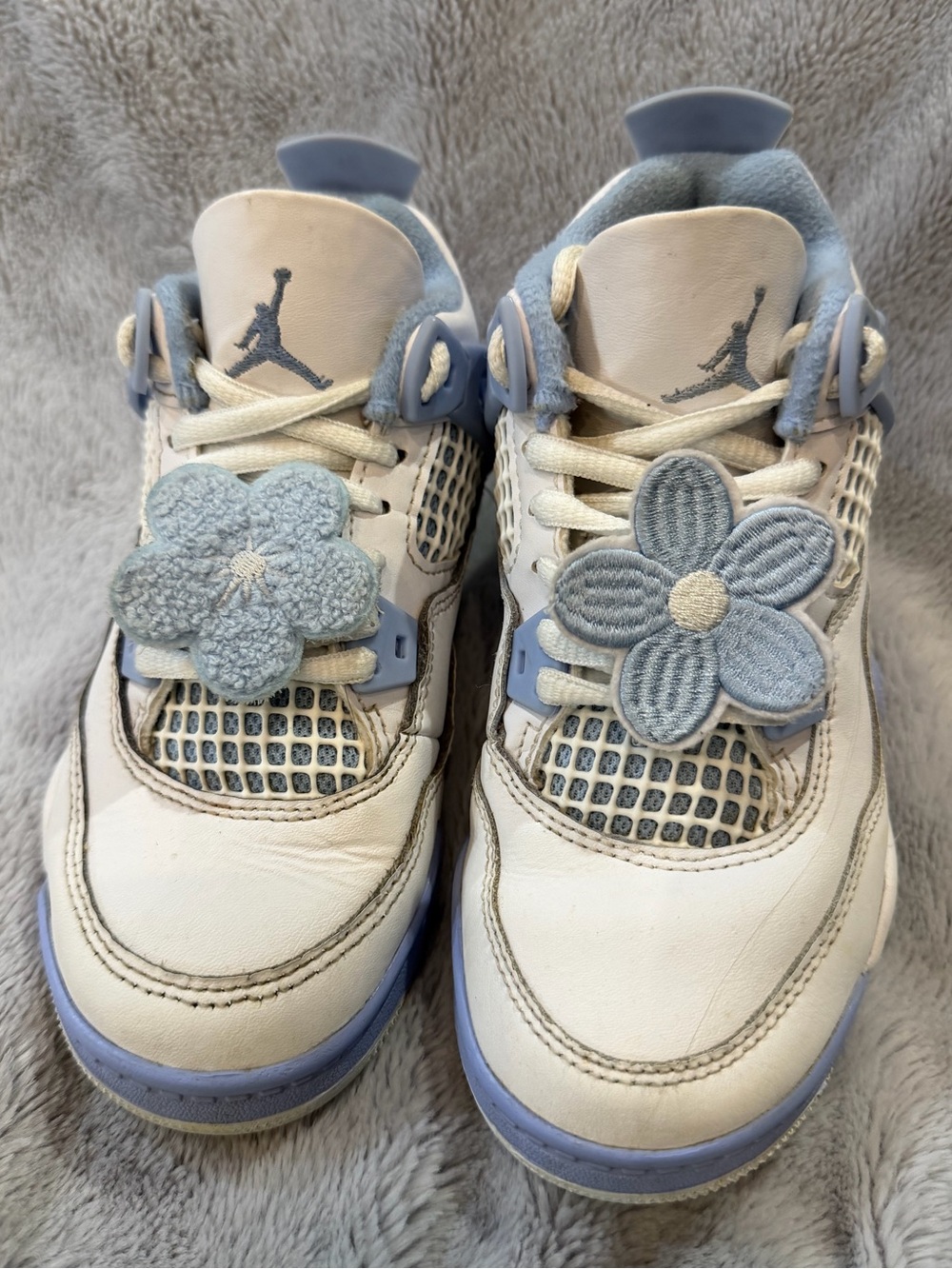 Nike Jordan 4 12C Kids Unisex White Light Blue Basketball Sneakers
